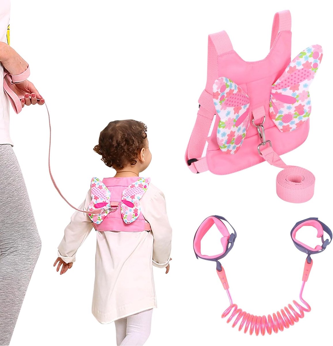 SnelShoppen - Baby Reins, Baby Loophekje, Wandelen Harness met Veiligheidsriem, Schattige Vlinder Design, Anti-verlies Polsband voor Peuters, Jongens