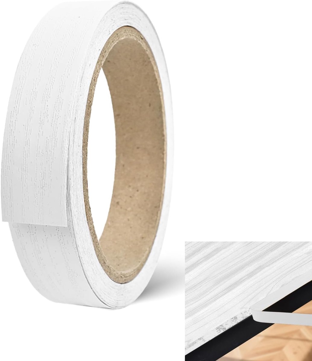 SnelShoppen - Zelfklevende Witte Houtnerf Kantband 20mm x 10m, Matte Afwerking, Natuurlijke Textuur voor Meubels, Kasten, Planken & DIY Projecten