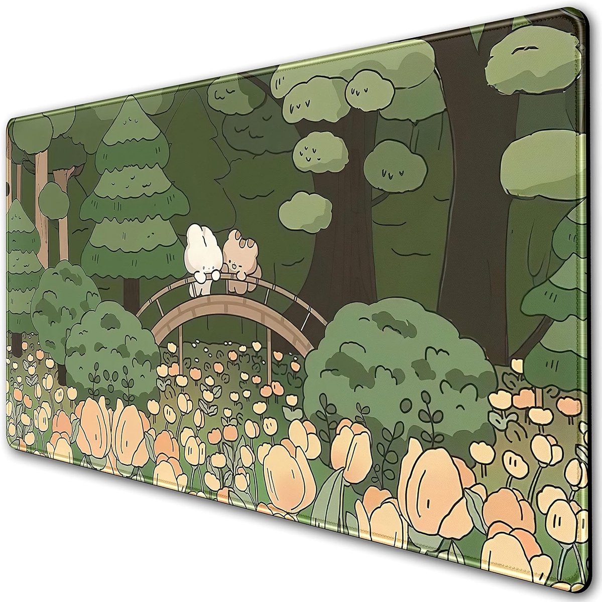 Thijox - XXL Gaming Muismat Kawaii Groene Bureauonderlegger 31.5x15.7 Inch Antislip & Gestikte Randen voor Desktop, Perfect voor Thuis en Kantoor