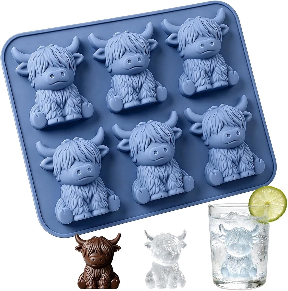 SnelShoppen - Mini 3D-ijsblokjesvorm Schotse Hooglander - Flexibele siliconen ijsvorm - Herbruikbaar en eenvoudig te lossen - Ideaal voor cocktails, w