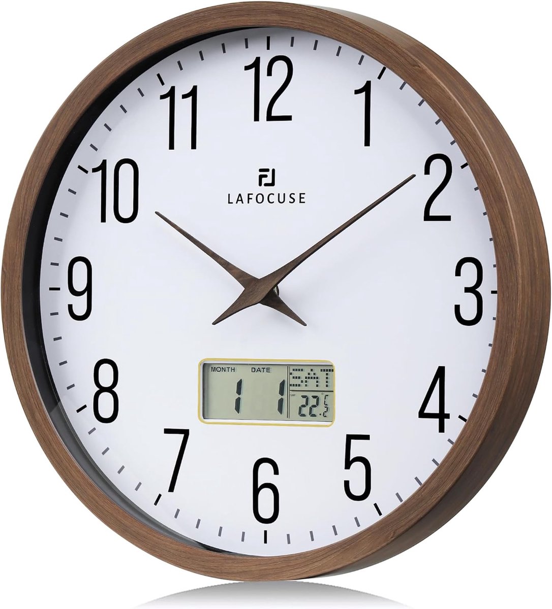 Thijox - Vintage Wandklok met Datum en Thermometer - Stil LCD Klok - Bruin - 30 cm - Gemakkelijk Af te Lezen - Ideaal voor Keuken, Kantoor, Slaapkamer