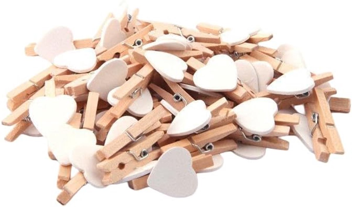 SnelShoppen - 100 Mini Wasknijpers Hout - Decoratieve Tangen - Kleine Houten Klemmen - Voor Bruiloft, Kerst, Valentijnsdag, Handwerk, Fotoclip, Woonde