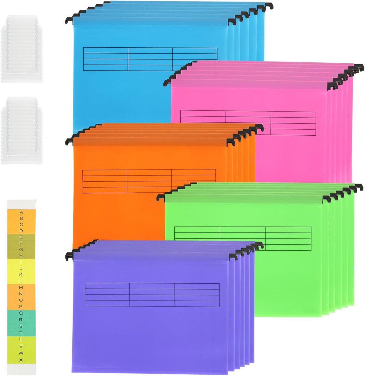 Thijox - 30 Stuks Hangende Dossiermappen A4 - Kleurrijke Polyethyleen Archiefkast met Tabs - Organisatie voor School, Thuis en Werk - 5 Kleuren, 6 Stu