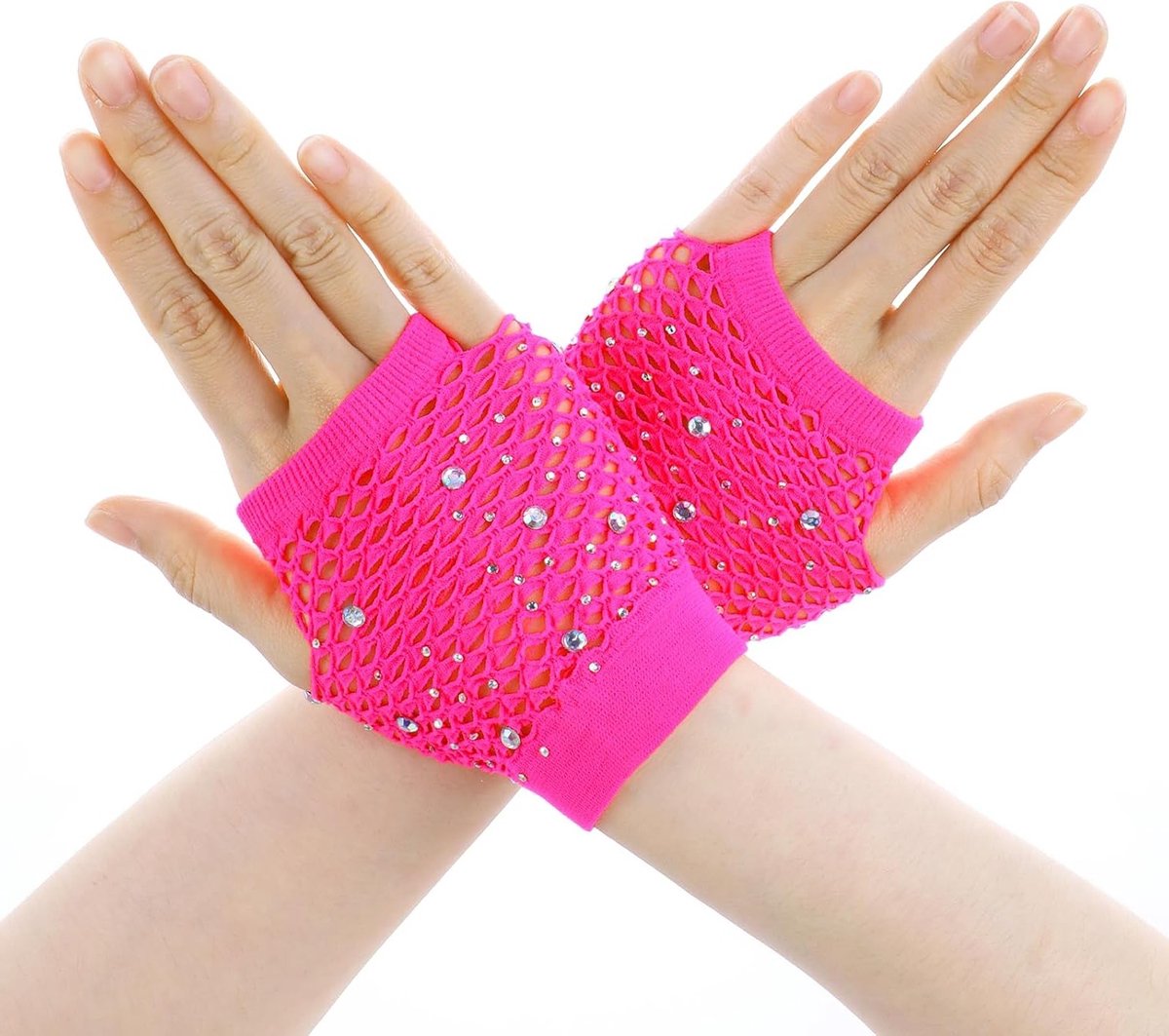 Elegante Vingerloze Net Handschoenen met Strass voor Dames - 80s Cosplay, Feestaccessoires en Halloween Kostuums