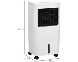 Mobiele Airco - Draagbare Airconditioning - Mini-Airconditioning - Verdampings Luchtbevochtiger - met Wielen - 15L Reservoir - voor Koeling - Ventileren - 65W - 62dB - 15-20 m² - 220-240 V/50HZ - 32 x 37 x 74 cm - Wit