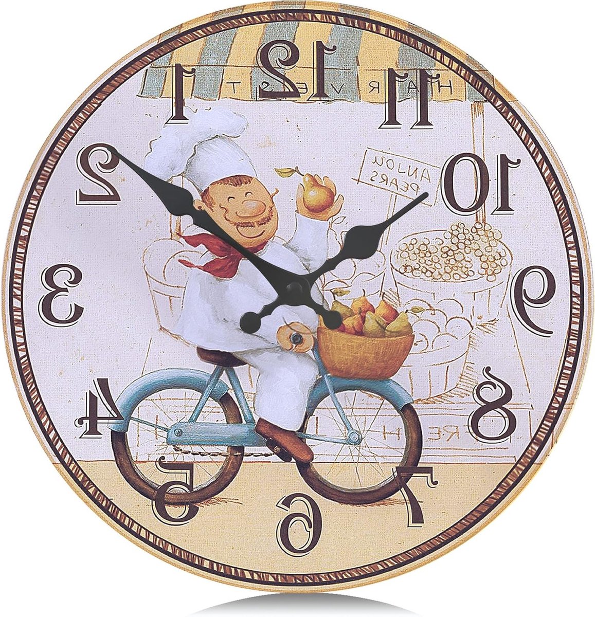 Retro Gele Wandklok 34cm - Stille Vintage Analoge Klok met Arabische Cijfers voor Keuken en Woonkamer Decoratie