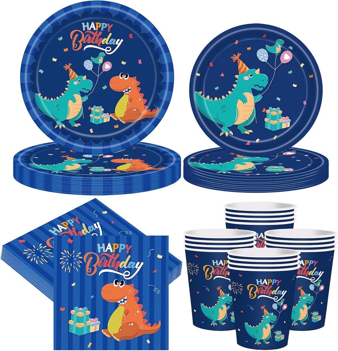 SnelShoppen - Dinosaur Party Decorations - 68-delige Party Dinnerware Set - Kindvriendelijk - Hoogwaardig Papier - Feestaccessoires voor Verjaardagsfe