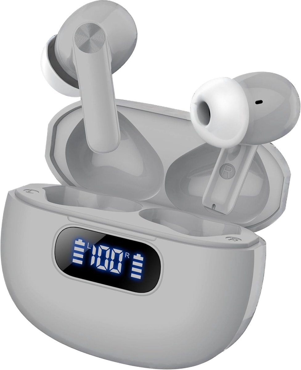 SnelShoppen - Draadloze Bluetooth Hoofdtelefoon In-Ear met Noise Cancelling Mic, 48 Uur Batterijduur, Hifi Stereo Geluid, IP7 Waterdicht, LED-Display,