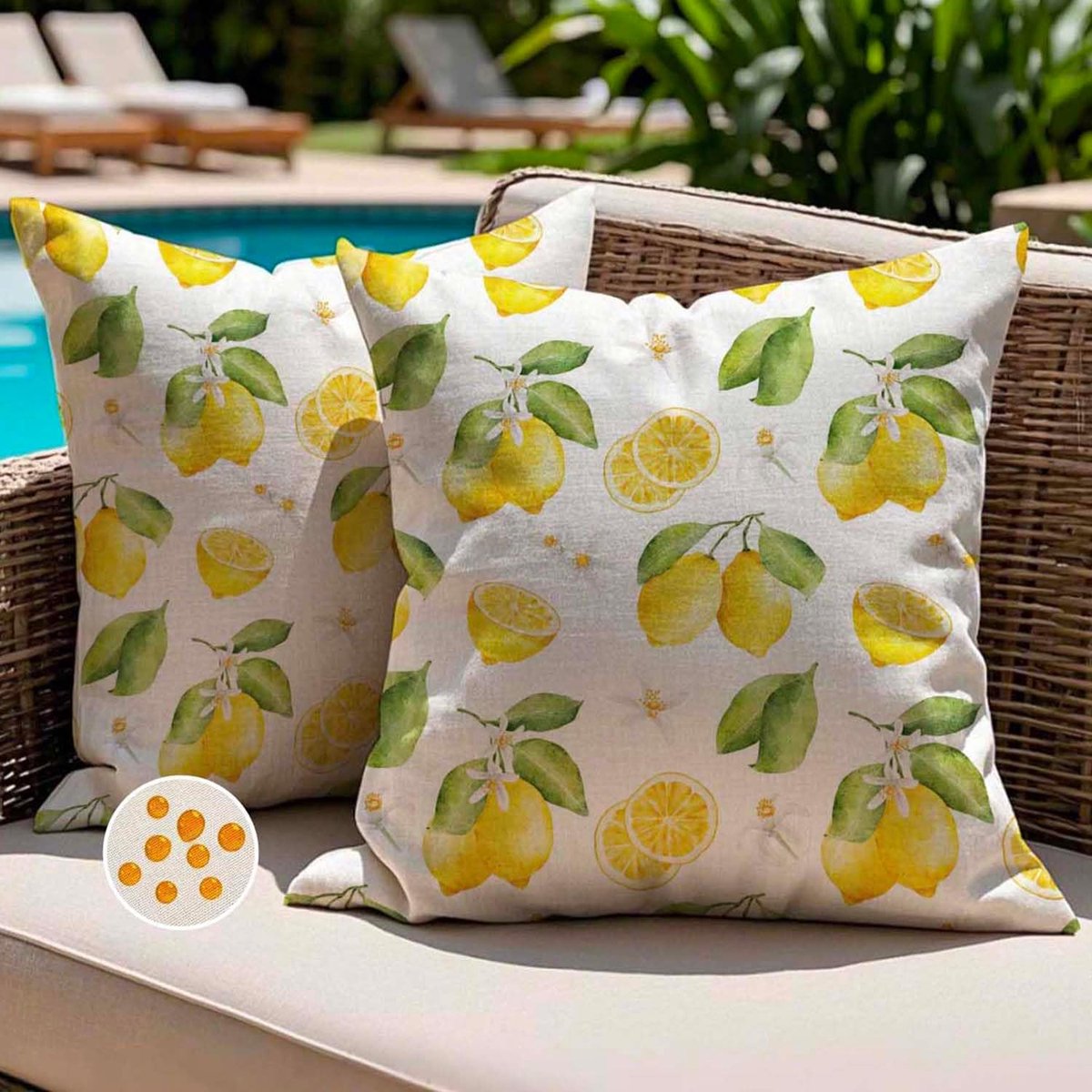 SnelShoppen - Outdoor Kussenhoezen 40 x 40 cm, Waterdicht, Gele Citroenen Print, Voor Sofa, Tuin, Balkon, Patio, Lounge, Set van 2