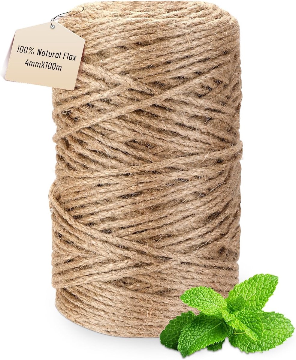 SnelShoppen - Jute Cord 100 Meter - 4 mm Bruin Jute Koord - 100% Natuurlijke Jute Draad - Tear-resistant Natuurlijke Garens voor Tuinieren, Knutselen,