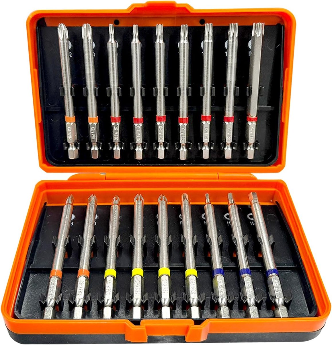 SnelShoppen - 18Pcs 90mm CrV Schroevendraaier Bit Set met Hexaansluiting - Duurzaam, Roestvrij, Kleurcode - PH, PZ, T, H Bits voor Klussen en Montage