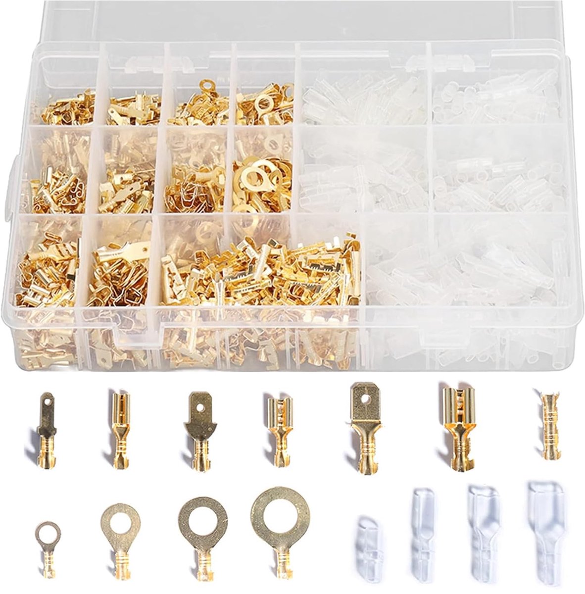 SnelShoppen - 1000 Draadklemmen, Mannelijke en Vrouwelijke Flat Plugs Set, Ring Klemmen M3/M4/M5/M6, Flat Plug Sleeves 2.8mm/4.8mm/6.3mm, Hoogwaardige