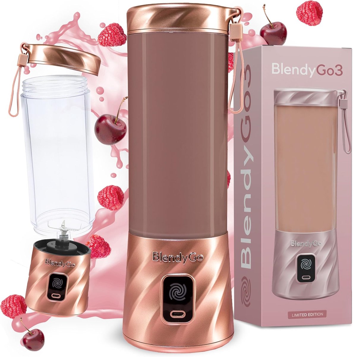SnelShoppen - Blender BlendyGo 3 Mixer, Draagbare Smoothie Maker met USB-C Snellader, IPX7 Waterdicht, PulseMotion & BlendPro Technologie, 550 ml, Roz