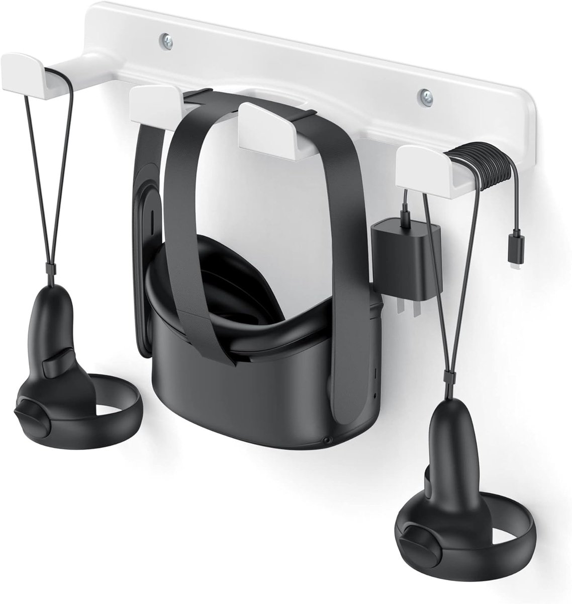 SnelShoppen - VR Wandmontage voor Oculus Quest 2/Rift, Valve Index, HTC Vive, PSVR - Ruimtebesparende Hoofdtelefoon en Controller Houder met Ronde Hoe