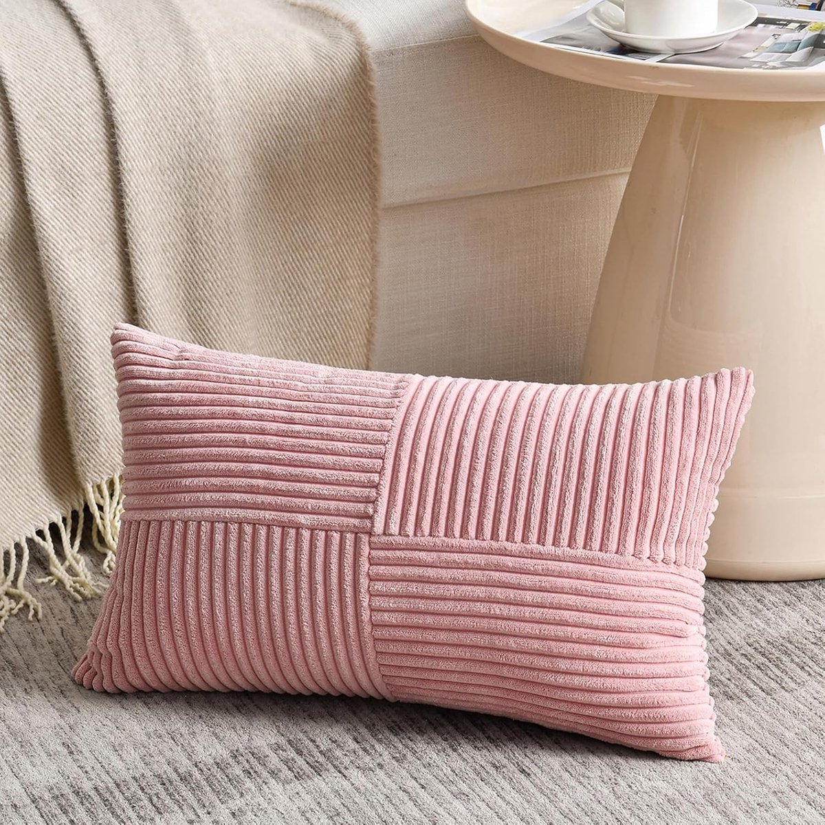 SnelShoppen - 1 Piece Dusky Pink Kussenhoes 50 x 70 cm, Zachte Corduroy Kussenhoes voor Sofa, Boho Decoratieve Kussen voor Woonkamer, Slaapkamer, Balk