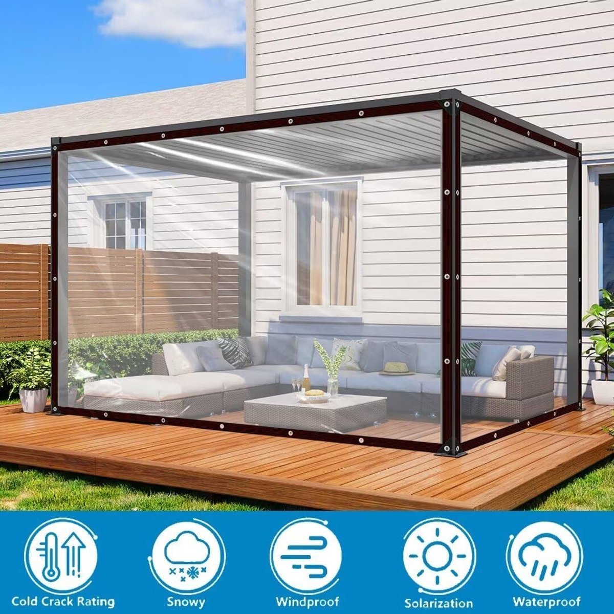 SnelShoppen - Transparante Waterdichte Tarpaulin met Oogjes - PVC Tarp voor Balkon Windbescherming, Sandpit, Tuinmeubels, Konijnenhok, Serre, 3x