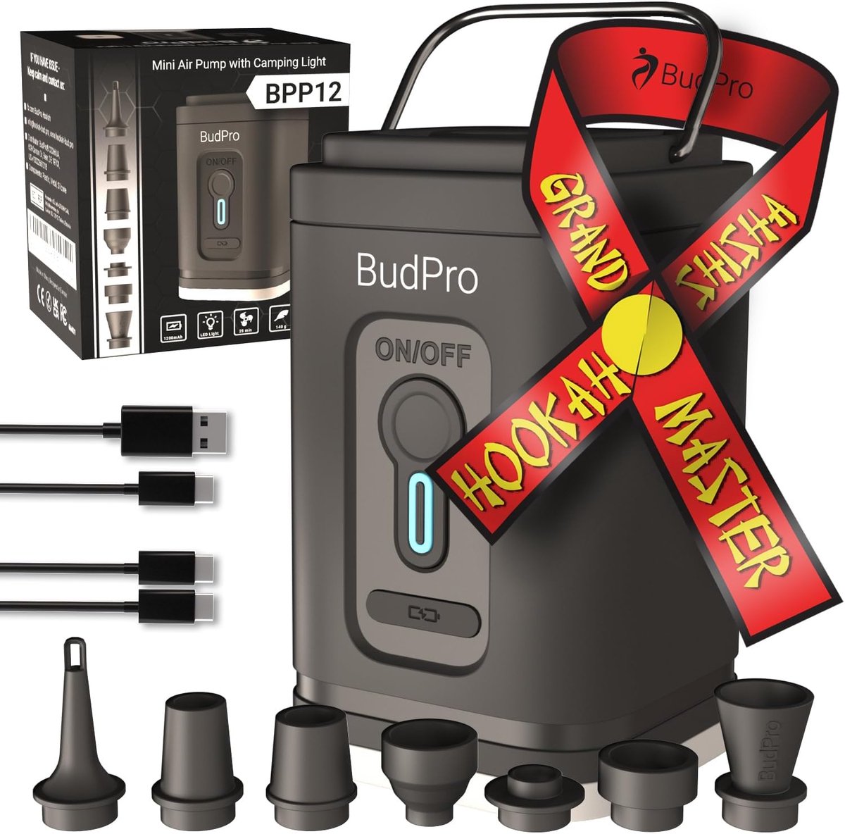 SnelShoppen - Elektrische Luchtpomp Kit - Oplaadbare Mini Vacuüm Compressor met Campinglicht - Draagbare Blazer voor Camping, Tuin, en Feesten