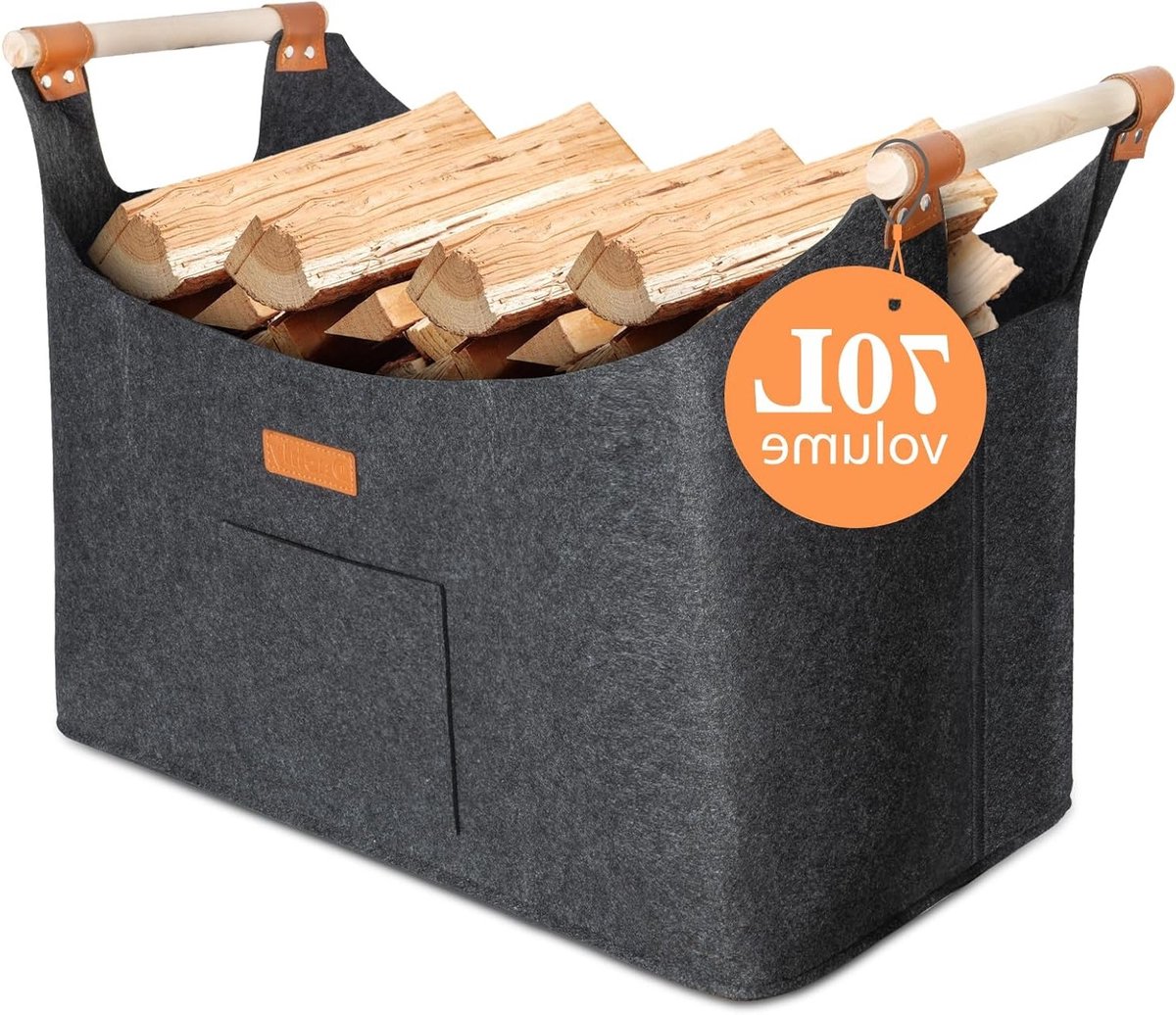 Houten Haardhout Tas, 55 x 32 x 40 cm, 70 L, Vilt Mand voor Binnen, Multifunctioneel voor Hout, Kranten en Speelgoed