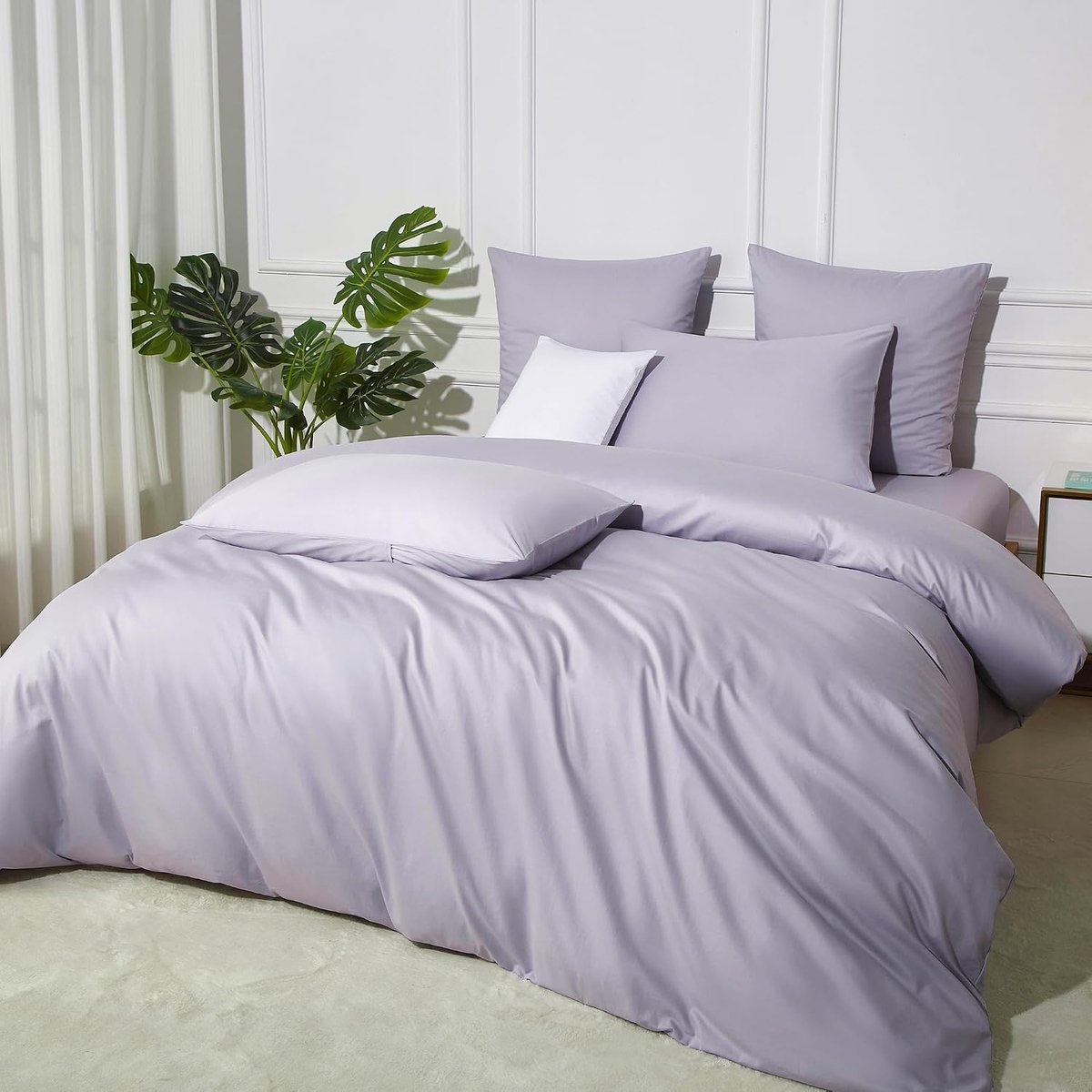 SnelShoppen - Luxe Bedlinnen Set 135 x 200 cm - Lilac Katoen Lyocell Zijde - Ademend en Zacht Dekbedovertrek met Kussensloop 80 x 80 cm - 2-delig voor