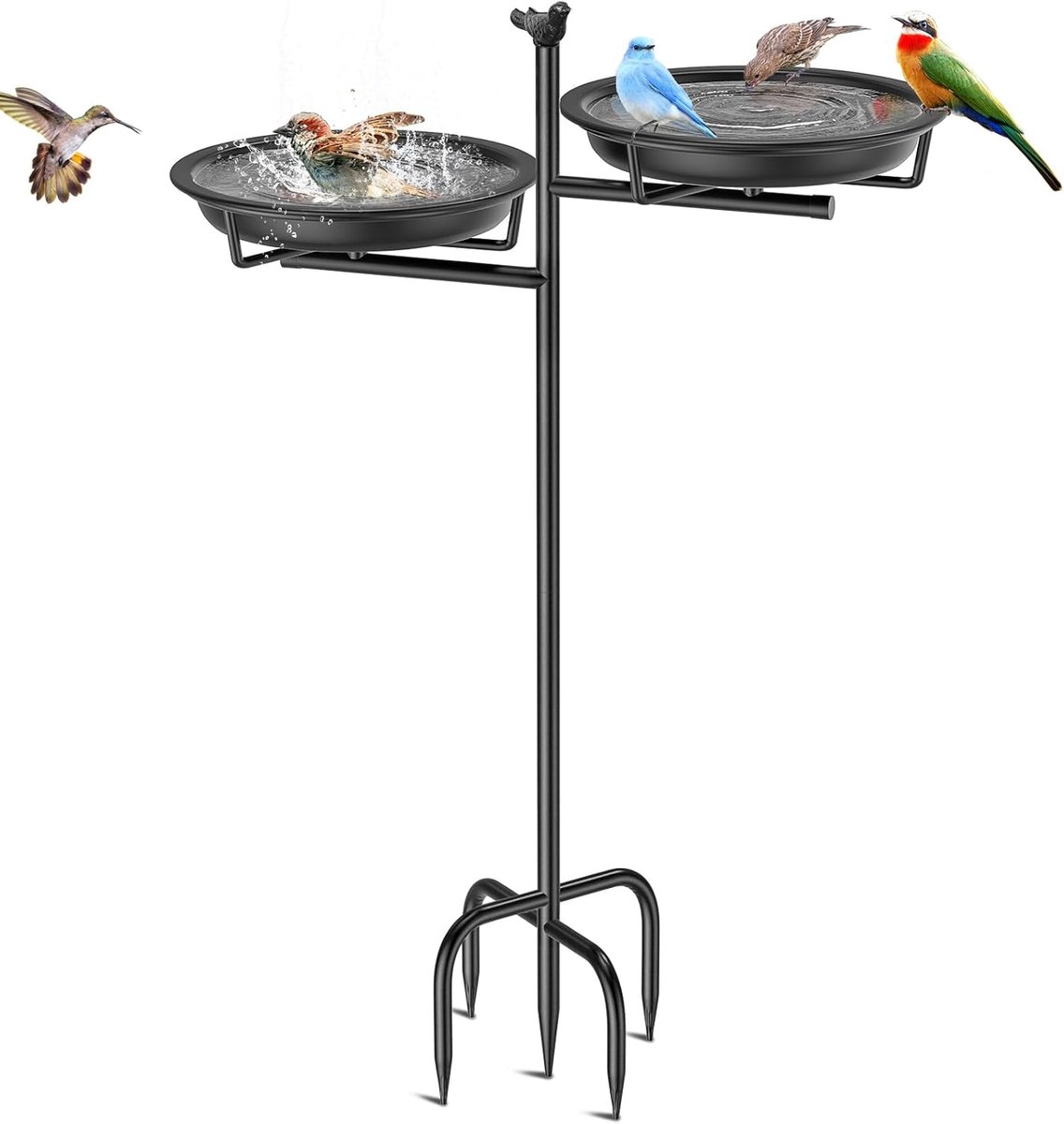 SnelShoppen - Bird bath voor wilde vogels, grote staande voederschaal en waterplaats, 2-in-1 ontwerp, vorstbestendig en winterproof, metalen vogelbad