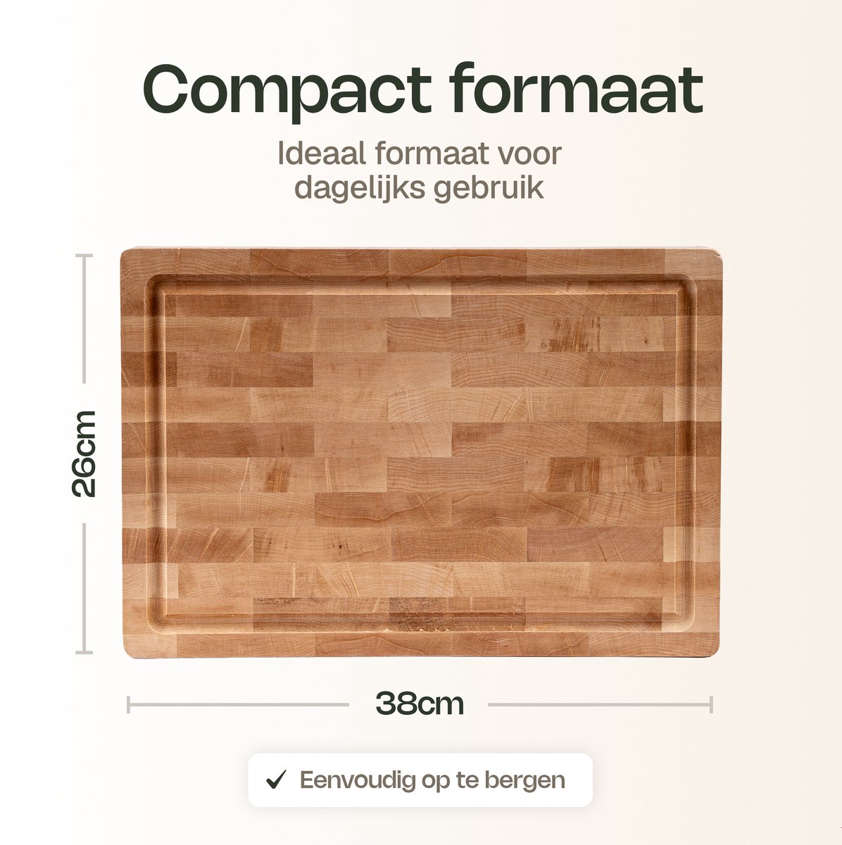 VDN Professionele Snijplank Esdoorn Hout met Sapgeul en Handvaten – Anti-slip Borrelplank - Hakblok Kopshout 26x38x3.5 cm — cadeau in Kookcadeaus - foto 8