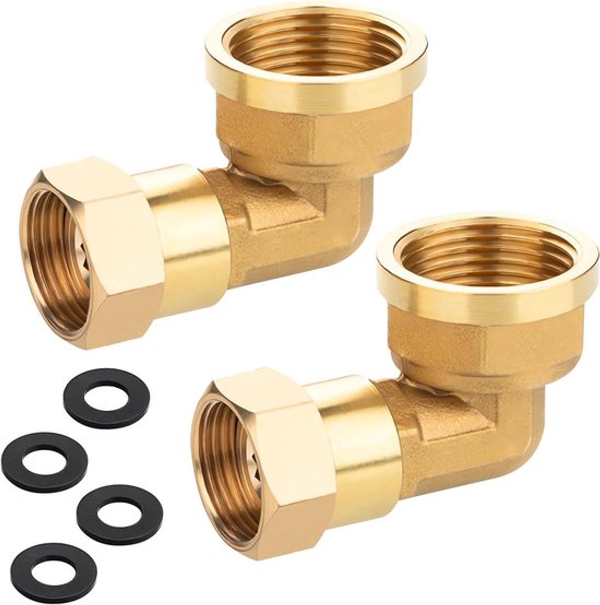 Messing beweegbare schroefverbinding 2 stuks - 90 graden hoek voor waterinstallaties - 3/4" x 1" - Geschikt voor centrale verwarming