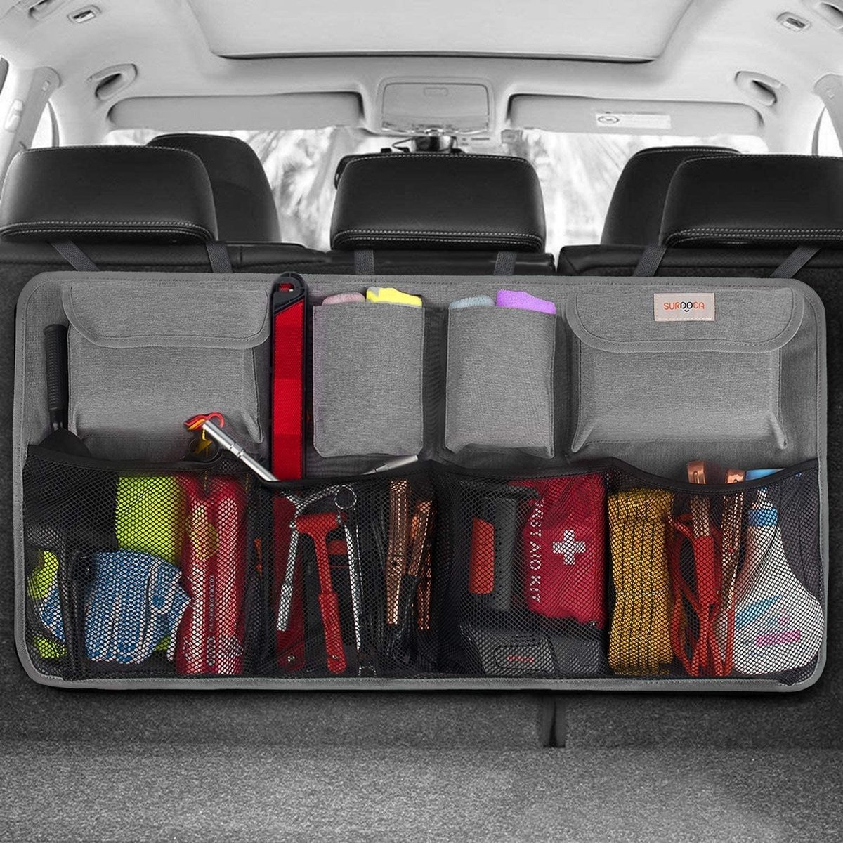 SnelShoppen - Auto Kofferbak Organizer, Grote Capaciteit 43 x 19 Inch, Auto Opbergzak met 8 Vakken, Verbeterde Kofferbak Organizer voor Auto, SUV, Tru
