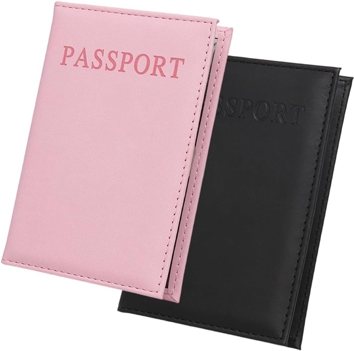 Thijox - Paspoorthoes PU-leer 2 stuks, RFID-blokkering, Waterdicht, Opvouwbaar, Zwart en Roze voor Cruises en Buitenlandse Reizen