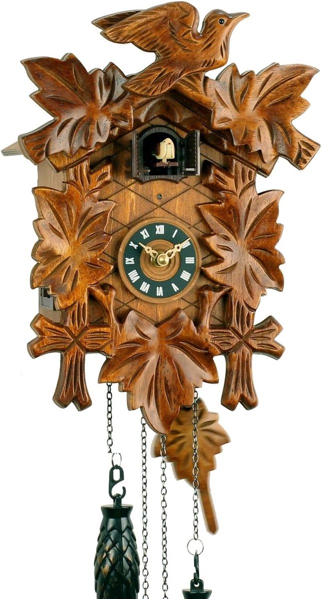 SnelShoppen - Houten Koekoeksklok 30 cm - Batterij Aangedreven Quartz Beweging - Muziek Koekoekroep - 12 Melodieën - Decoratieve Klok met Vijf Bladere
