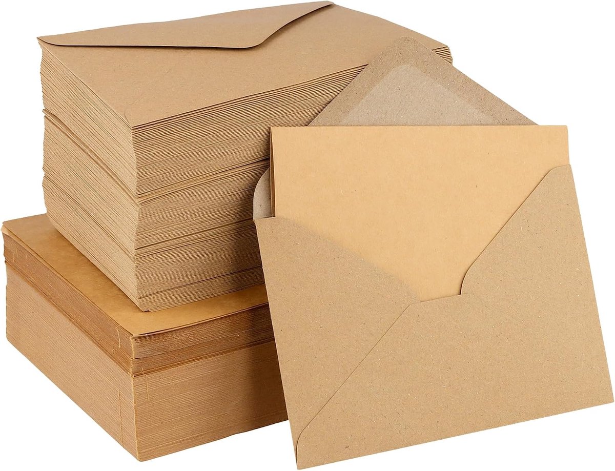 Set van 300 enveloppen van kraftpapier voor bruiloftskaarten, uitnodigingen, verjaardag, DIN C6, met vouwkaarten, 16,4 - ShopVlot