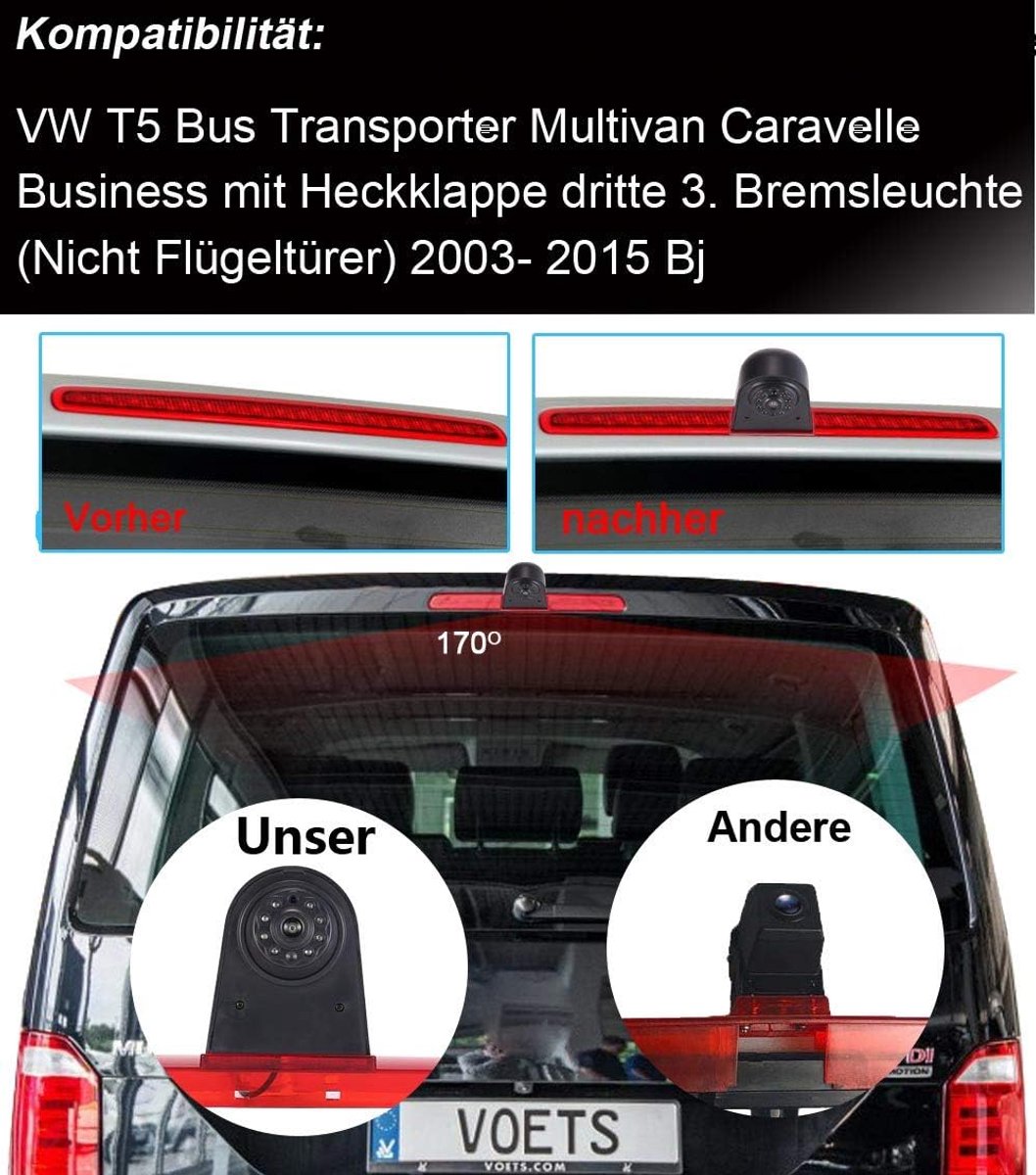 Brake Light Rear View Camera with Tailgate Third 3.Brake Light Camera 4.3" LCD Screen Monitor Replacement for VW T5 - ShopVlot