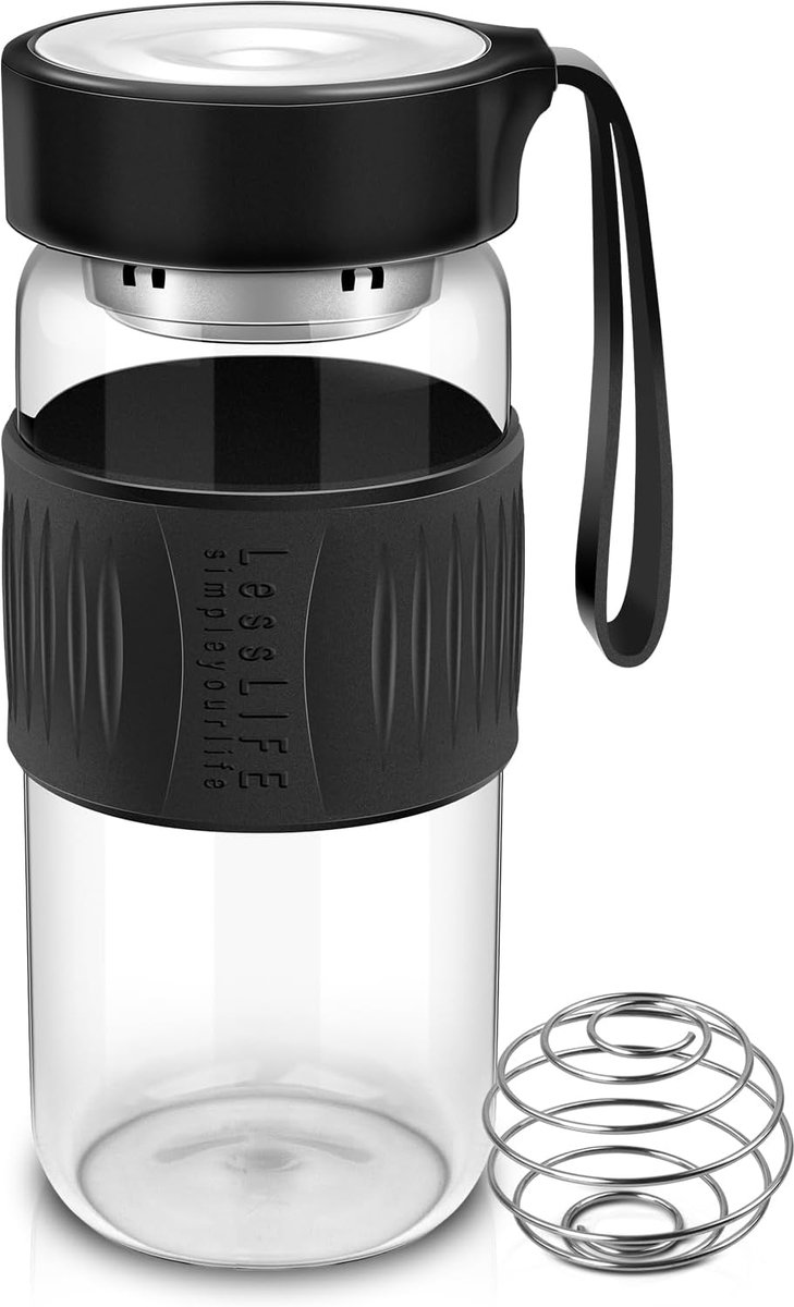 Eiwitshaker glas, 480 ml, eiwitshaker met mengkogel - BPA-vrije eiwitmixbeker van glas, eiwitmixer voor sport - ShopVlot