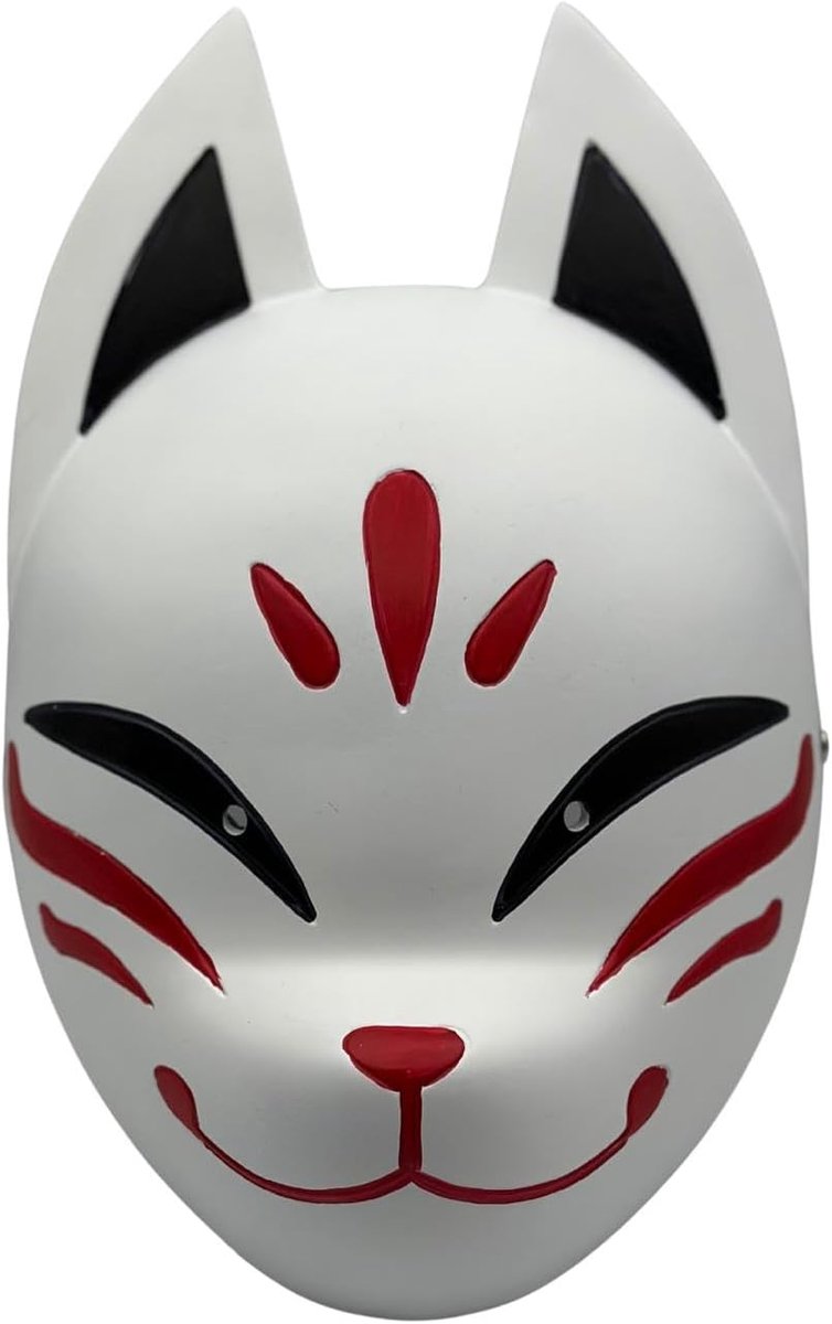 Kitsune Japanese Fox Anime Mask Handmade Resin with Adjustable Elastic Band Ideal for Cosplay, Decoration and Festivals - ShopVlot