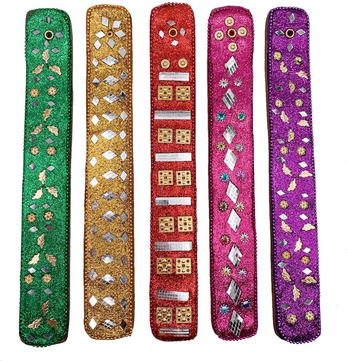 Set of 5 incense holders made of wood, 5 different designs handmade in India. - ShopVlot