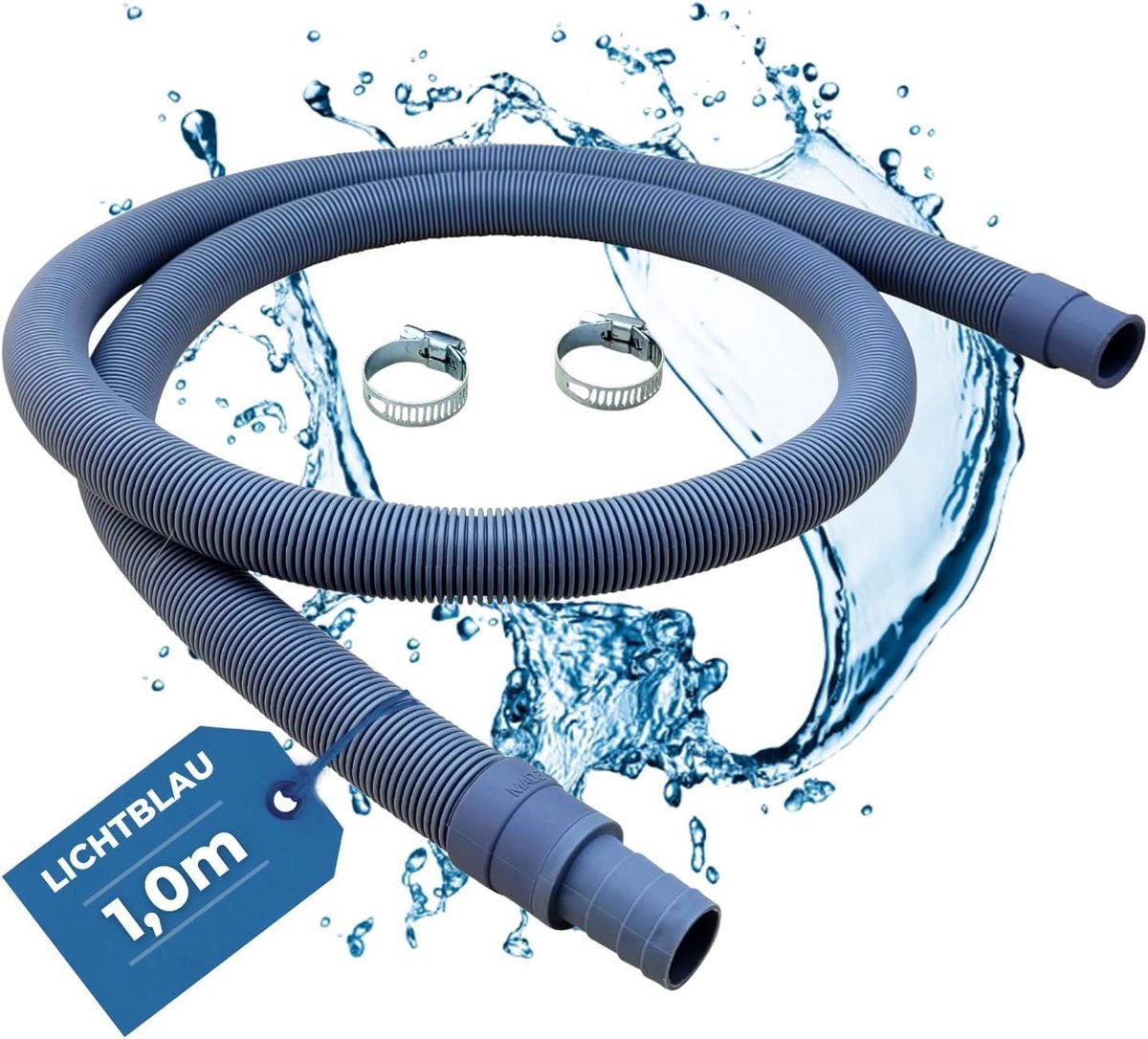 LICHTBLAU Drain hose Extension I 1 m I Washing machine Dishwasher I Complete set incl. Hose clamps I Universal use - ShopVlot