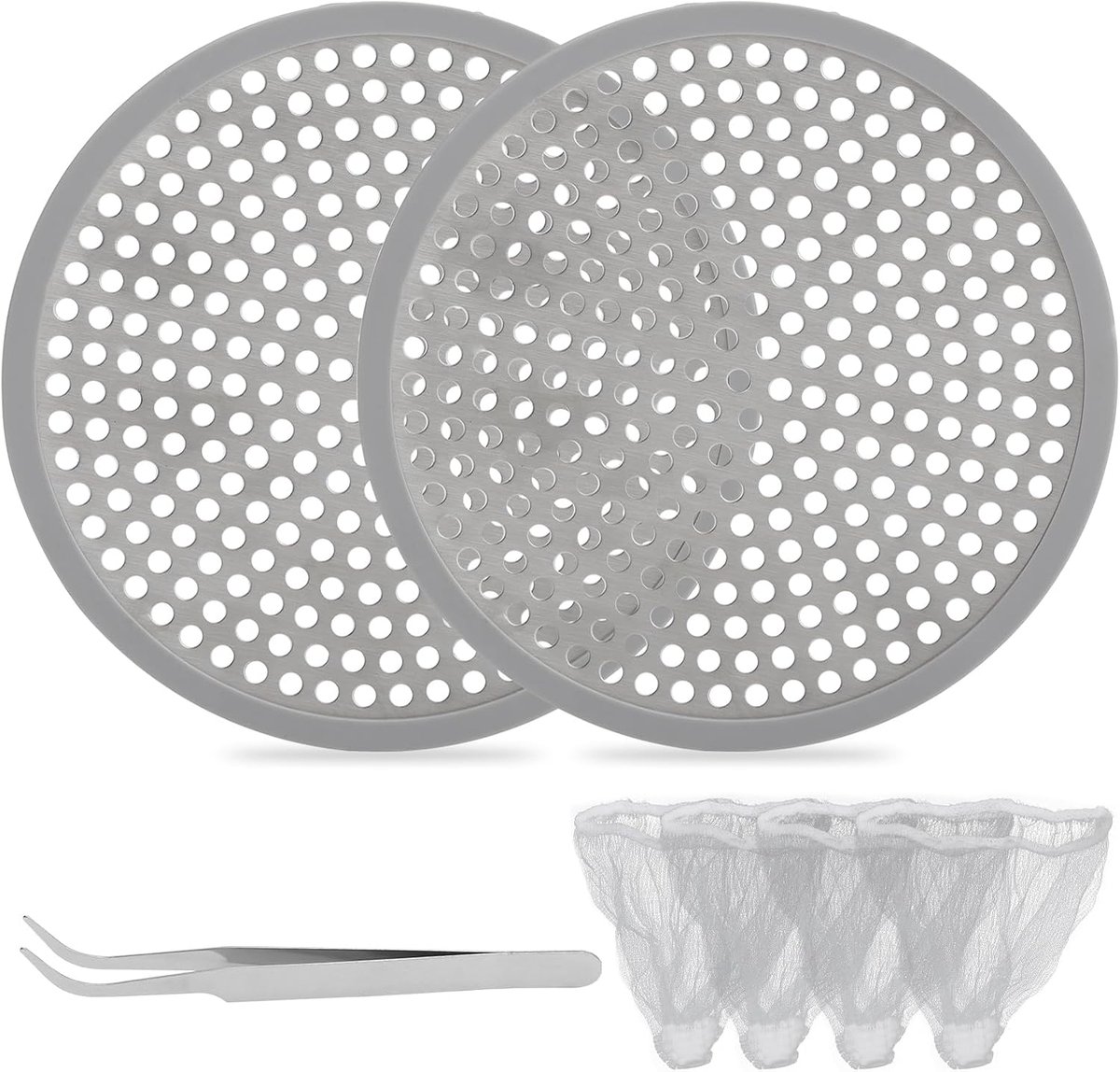 Douche Haarvanger 2pcs - Ronde, Grote, RVS - Met Tang voor Badkamer en Keuken - Houdt Afvoer Vrij van Haar - ShopVlot
