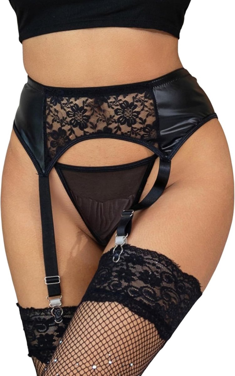 Garter Belt Plus Size - Faux Leather - Brede Garter met T-String - Voor een sexy uitstraling - ShopVlot