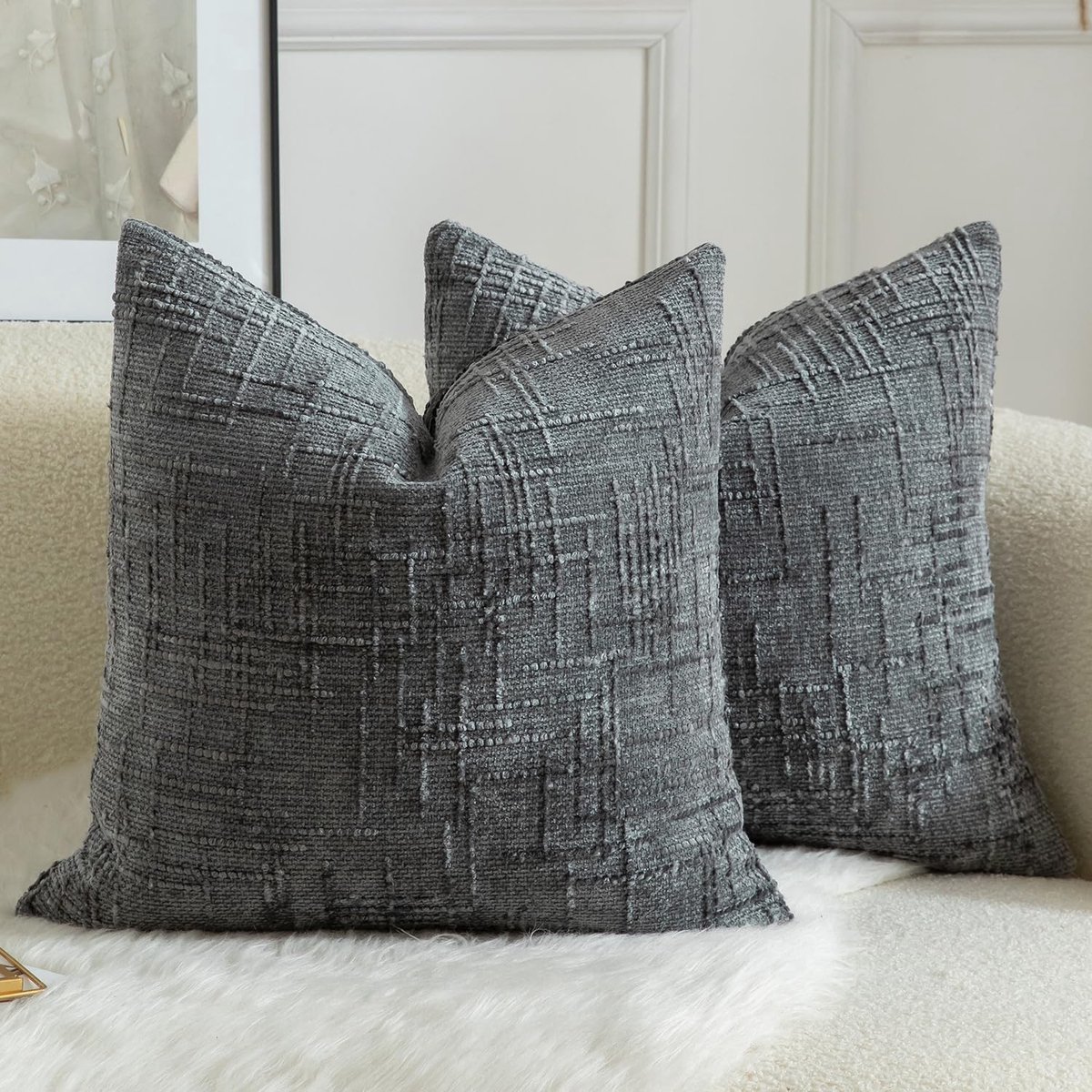 Decoratieve Kussenhoezen 22 x 22 Inch - Zachte Chenille Textuur - Donkergrijs - Perfect voor de woonkamer - ShopVlot