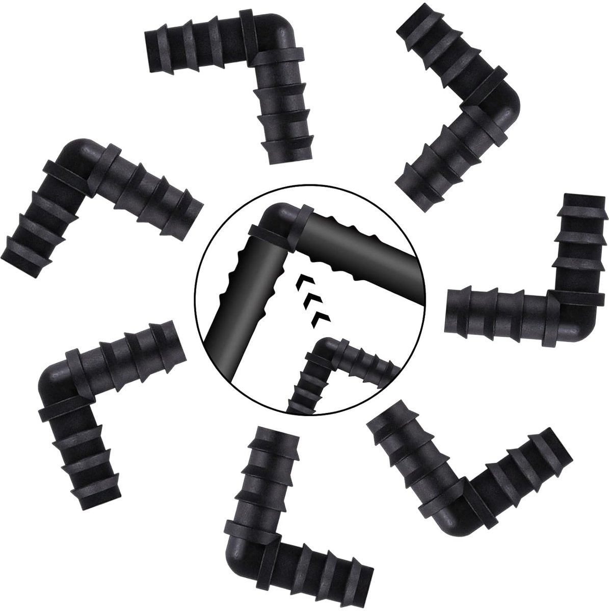 Hose connectors 13 mm - 90 graden bocht - 8 stuks - ideaal voor irrigatiesystemen - sterke kunststof - ShopVlot