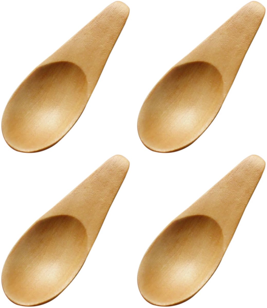 Set van 4 houten lepel, kooklepel, koffielepel, theelepel, 7 x 2,5 cm