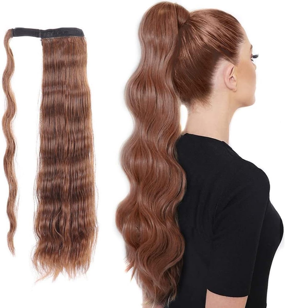 Ponytail Braid Haarstuk Clip-in Extensions - 60 cm Lang - Natuurlijke Krullen - Comfortabel en Duurzaam - ShopVlot