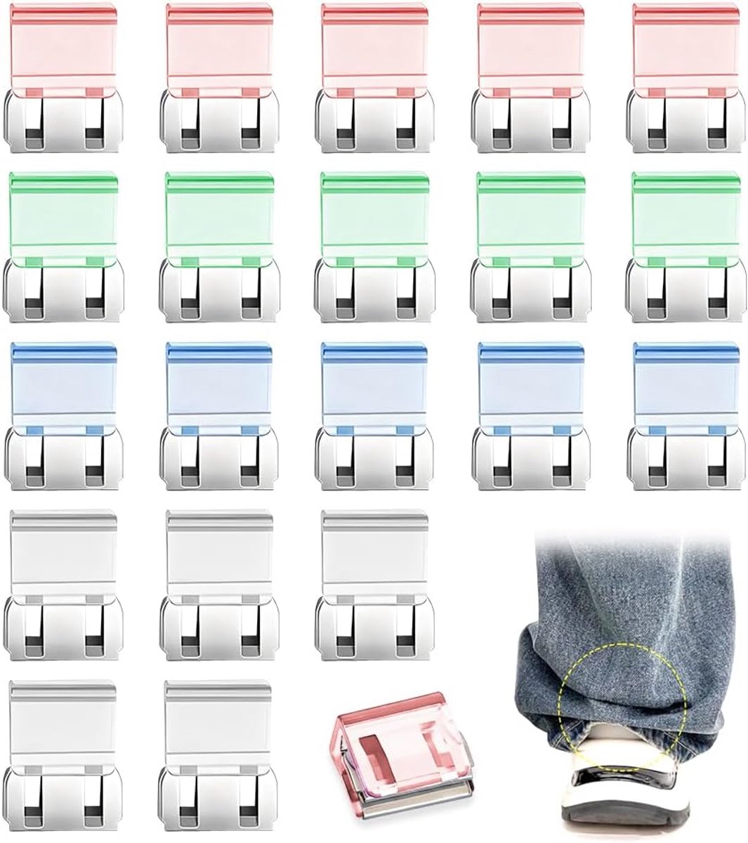 Pants hem clips 20 stuks - transparant - 6 kleuren - ideaal voor kleding en documenten - ShopVlot
