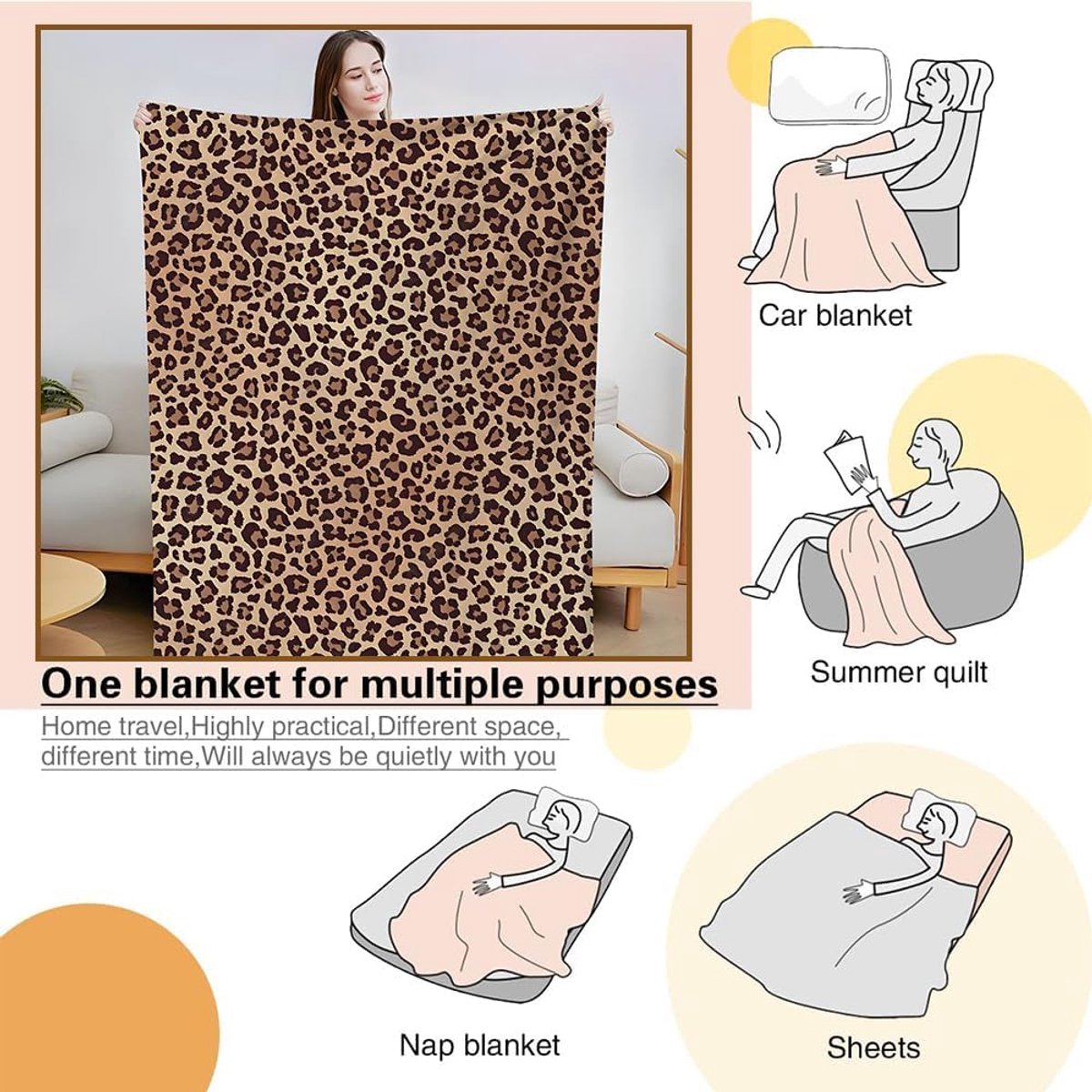 Leopard Print Blanket, Leopard Blanket, Plush Fleece Blanket Cartoon Anime Quilt Spread Perfect for Home, Bedroom - ShopVlot