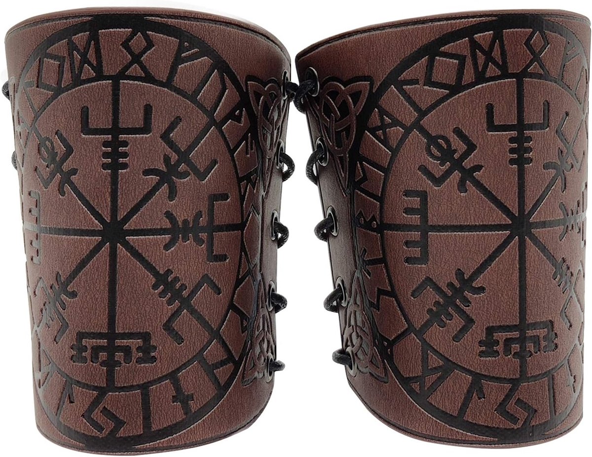HiiFeuer Viking Vegvisir Embossed Leather Arm Armor 3 Colors LARP Gauntlet Leather Armor Bracer - ShopVlot