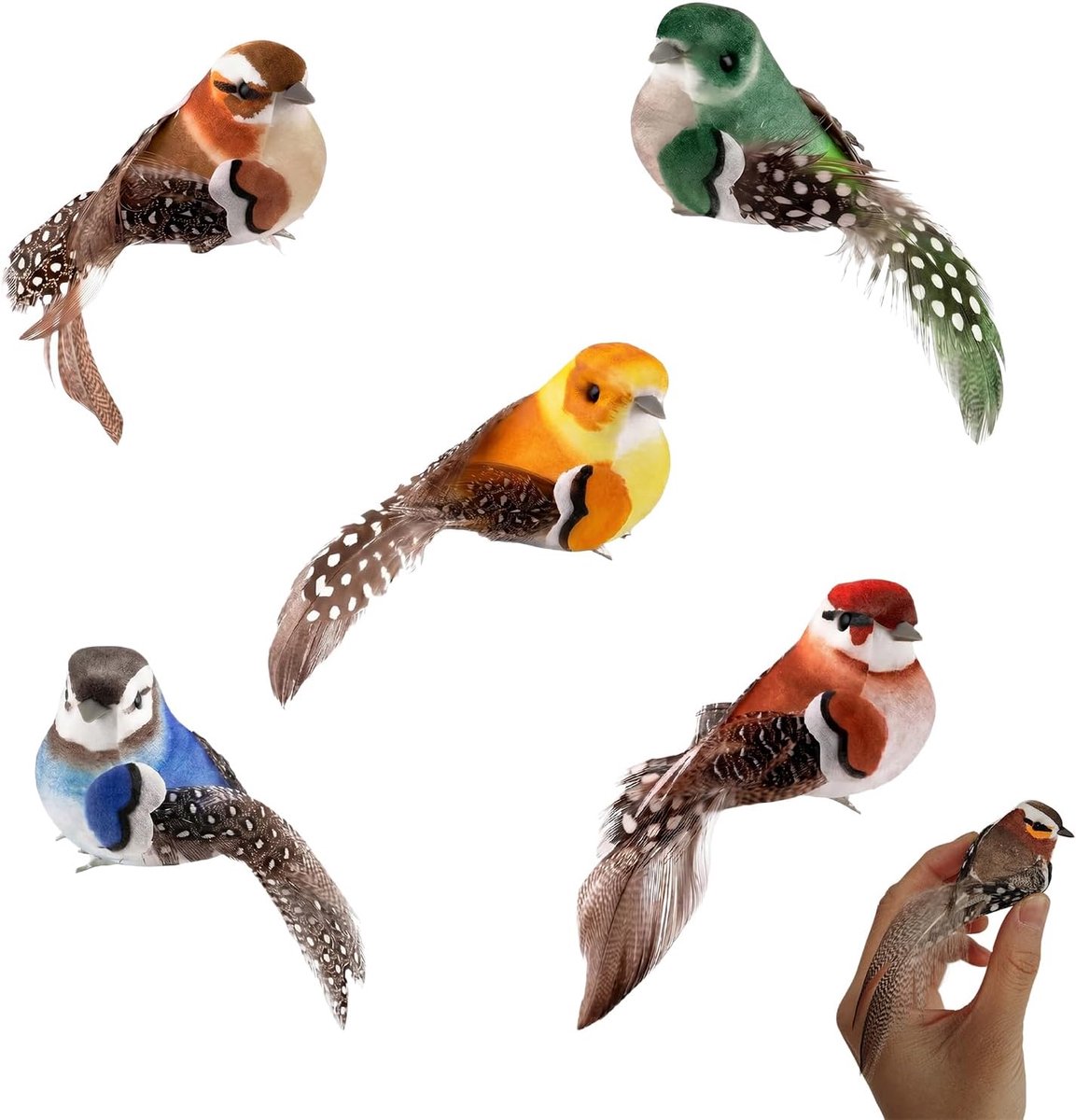 5 stuks decoratieve vogelfiguren, decoratieve vogels met clip, mini-vogels, decoratieve figuur - ShopVlot