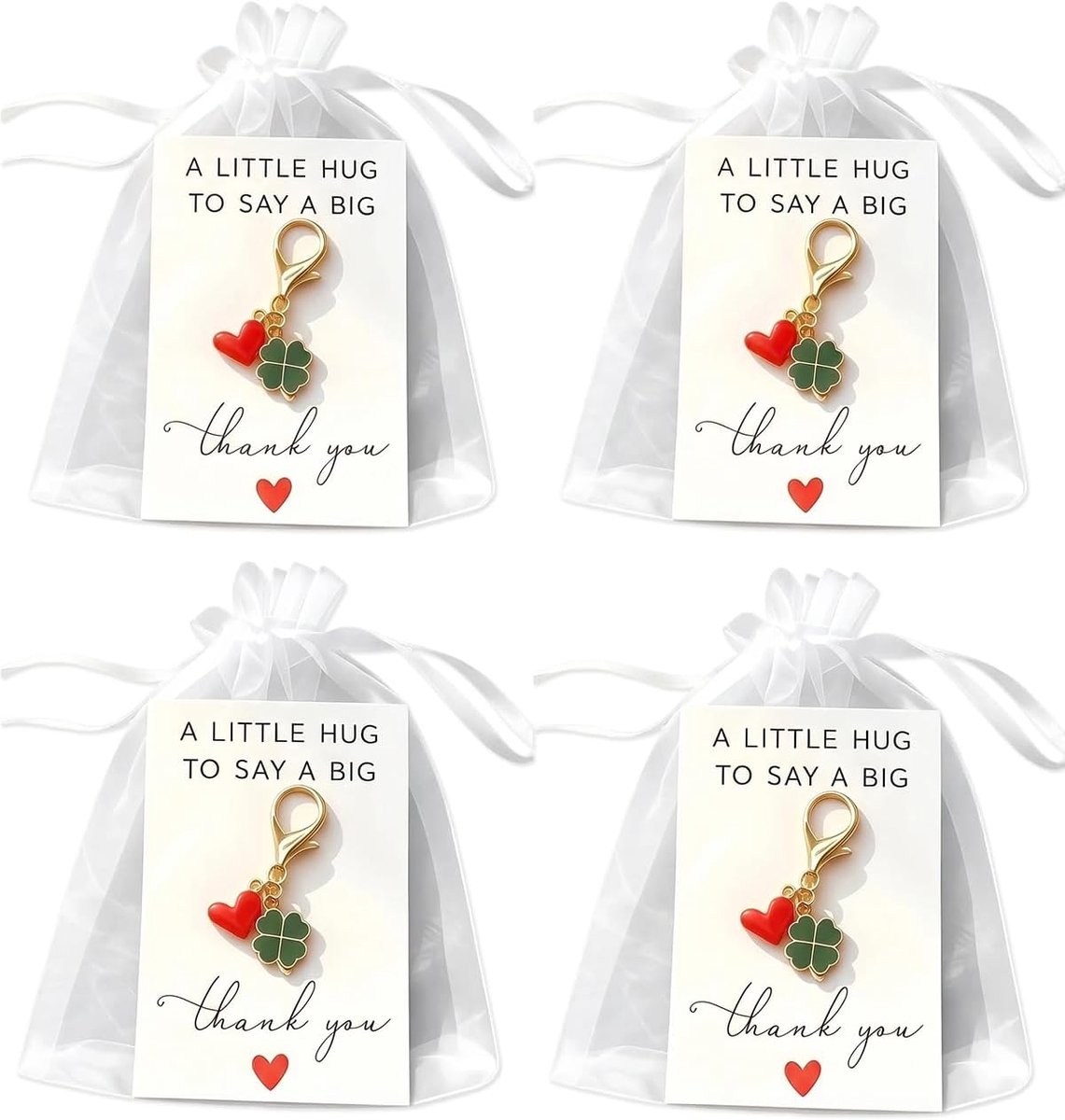 Set van 4 klavertje vier sleutelhangers met wenskaart, veel geluk voor je nieuwe weg, cadeau voor het begin en - ShopVlot