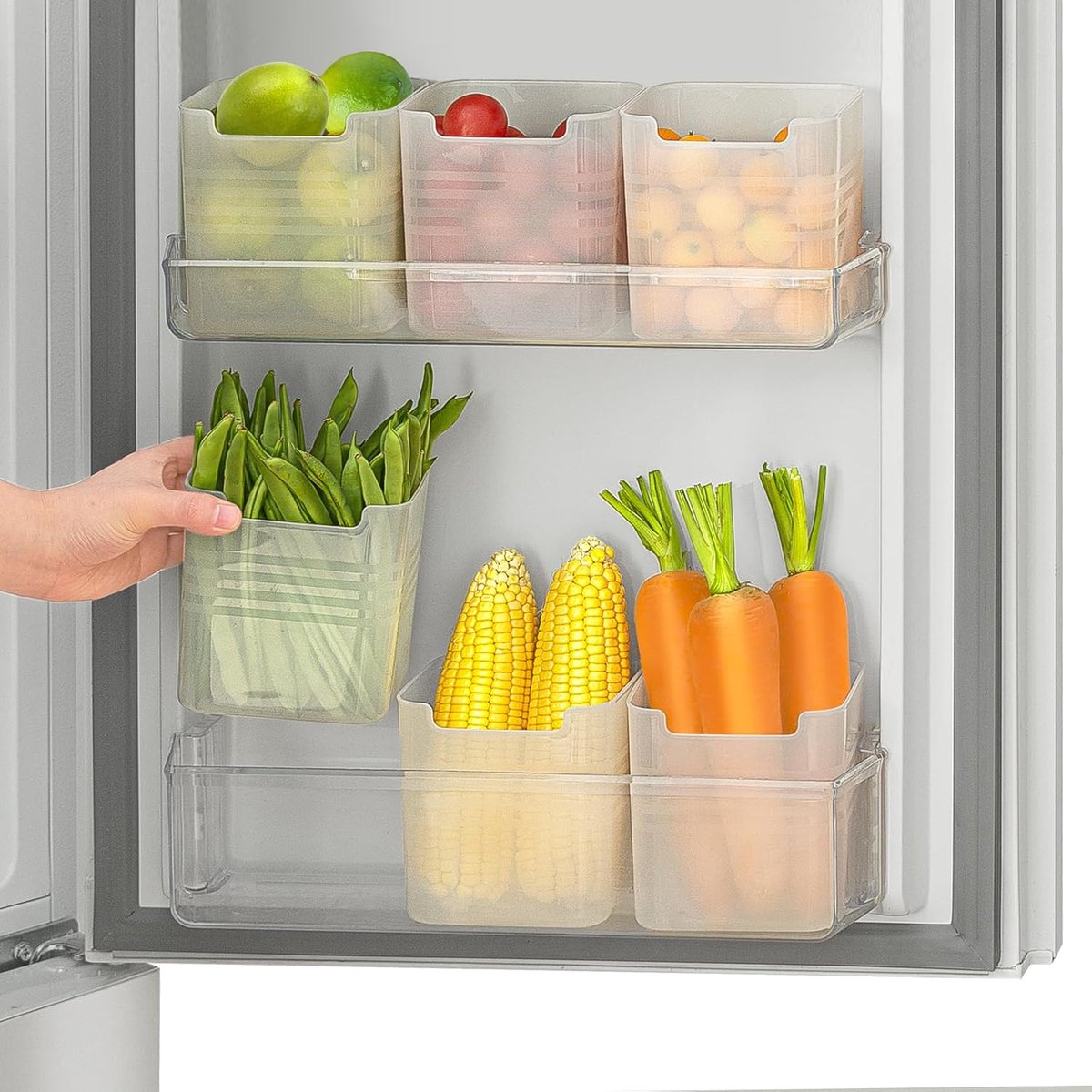 Poeland Refrigerator Organizer Box, Fridge Side Door Storage Containers Plastic Translucent Pack of 6 - ShopVlot