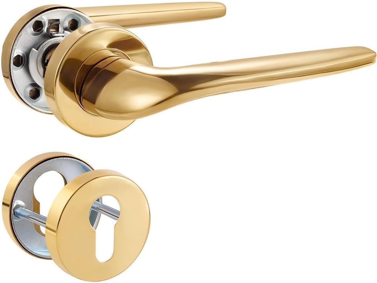 Door Handle Pvd Gold Door Handle Set, Stainless Steel Matt Brushed, Door Handle for Front Door and Interior Door, L - ShopVlot