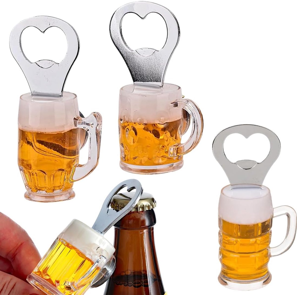 Set of 3 Funny Magnetic Bottle Opener, Beer Glass with Fridge Magnet - ShopVlot