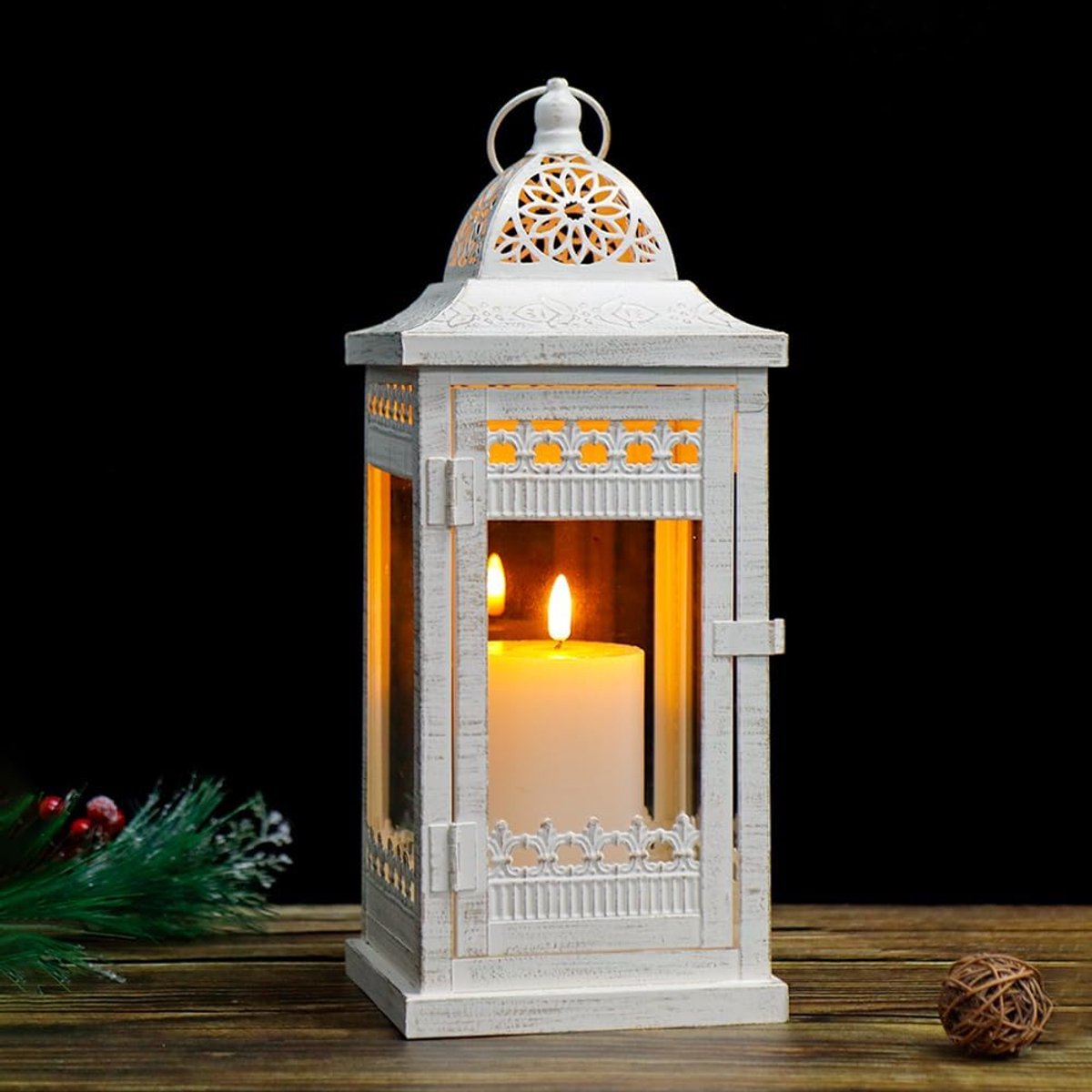 JHY DESIGN Decorative Candle Lanterns, 36.8 cm High, Vintage Style, Metal Hanging Lantern, Candle Holder for Indoor - ShopVlot